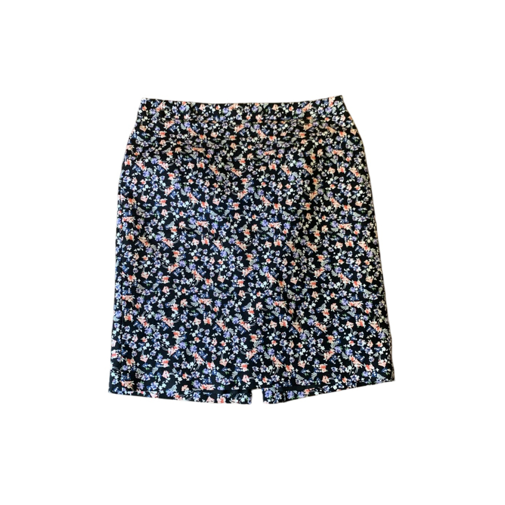 Liz Claiborne Mini Skirt 6 Black with Floral Pattern Career Wear